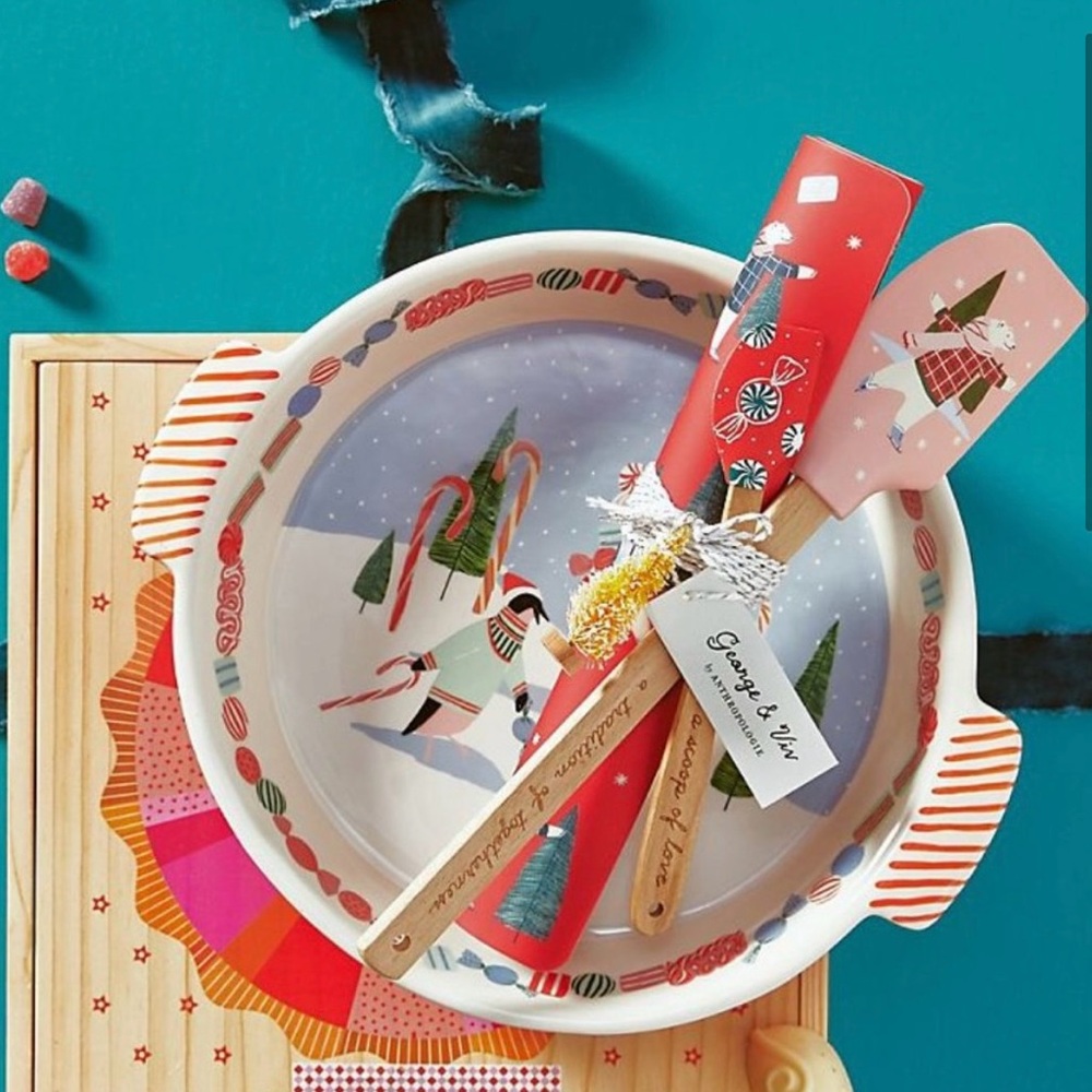 ANTHROPOLOGIE GEORGE & VIV VERY MERRY PIE DISH - Picture 3 of 9